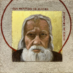St Herman of Alaska of PM, Buon Fresco Icon, 12X12 on ceramic tile, 22k gold leaf