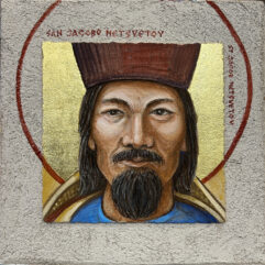 St Jacob Netsvetov of PM - Buon Fresco Icon - 12"x12" on ceramic tile, 22k gold by iLia Anossov